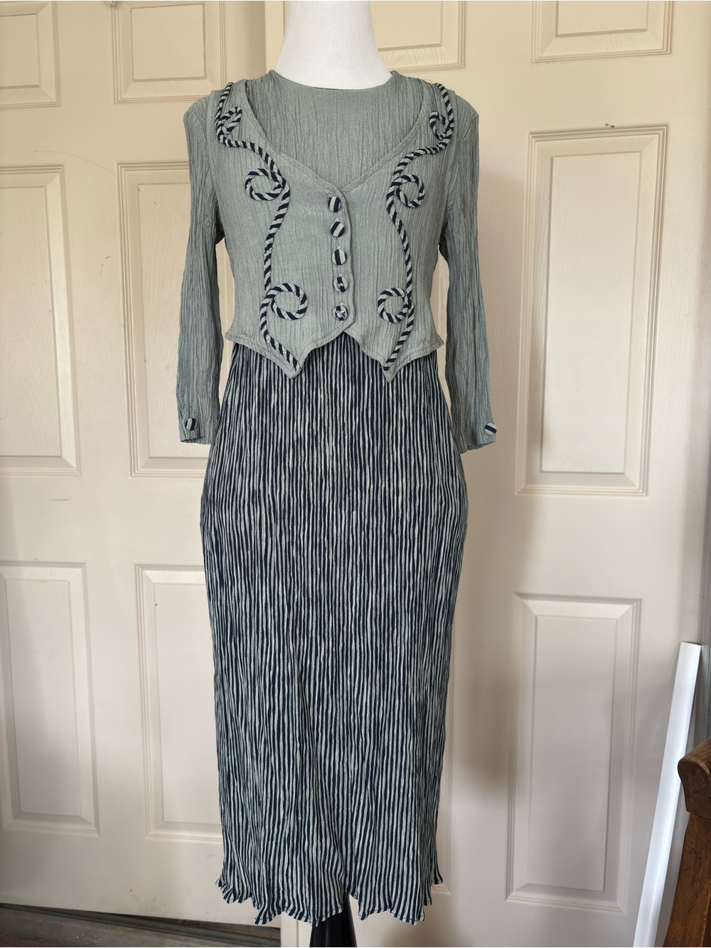 Vintage 90s Striped Sage Green Twofer Dress